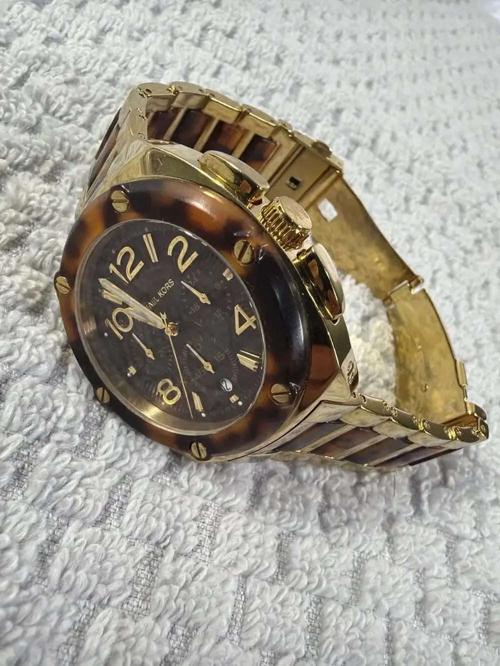 Michael Kors Chronograph Tortoise Acetate and Gold-Tone Stainless Steel Watch